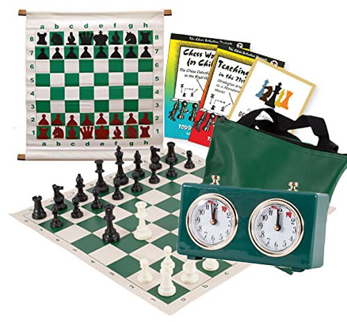Scholastic Chess Club Starter Kit - for 10 Members - with Regulation Mechanical Clocks - Green