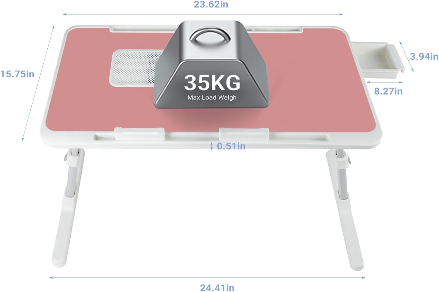 iXTRA Laptop Lap Desk Include Cooling Fan,Adjustable Lap Desk with Light Fan,Folding Laptop Desk for Bed with USB,Bed Desk with Storage Drawer 60x40cm,Pink Pink+holder,60x40cm