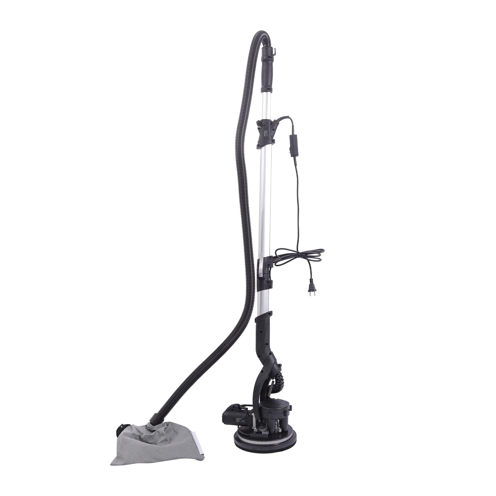 Szlifierka do płyt gipsowo-kartonowych z odsysaniem, składany uchwyt, oświetlenie LED, 850 W, regulacja 90°, talerz szlifierski, 6 regulowanych prędkości, 6 samoprzylepnych papierów ściernych (czarny)