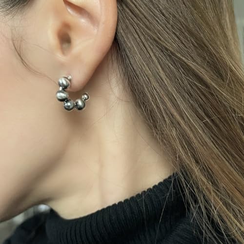 Small Chunky Sterling Silver Navajo Pearl Style Hoop Earrings for Women Beaded Western Jewelry Handmade in the USA (Small)4