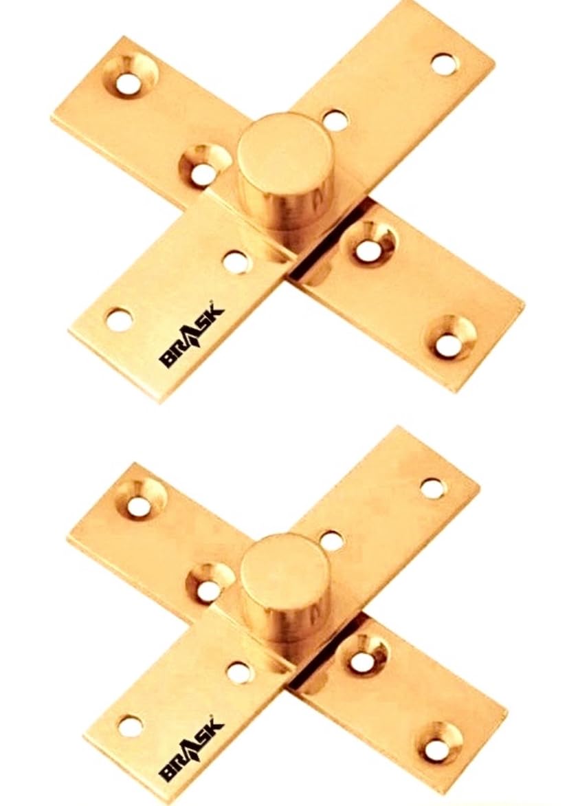 BRASK Brass Bearing Pivot Hinges - 360 Degree Door Rotating Hinge in Natural Brass Polish with Screws (Centre Axis (Pack of 2 Sets), 3 Inches (75 MM))-image-25