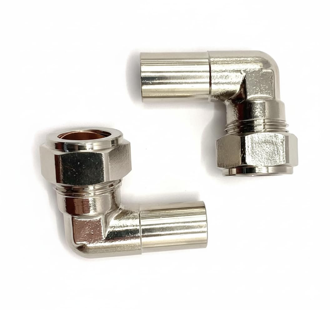 15mm to 8mm 90 Degree Elbow Radiator Valve Pipe Reducer (Pair) for Radiator & Towel Rail Valves Chrome 1/2"