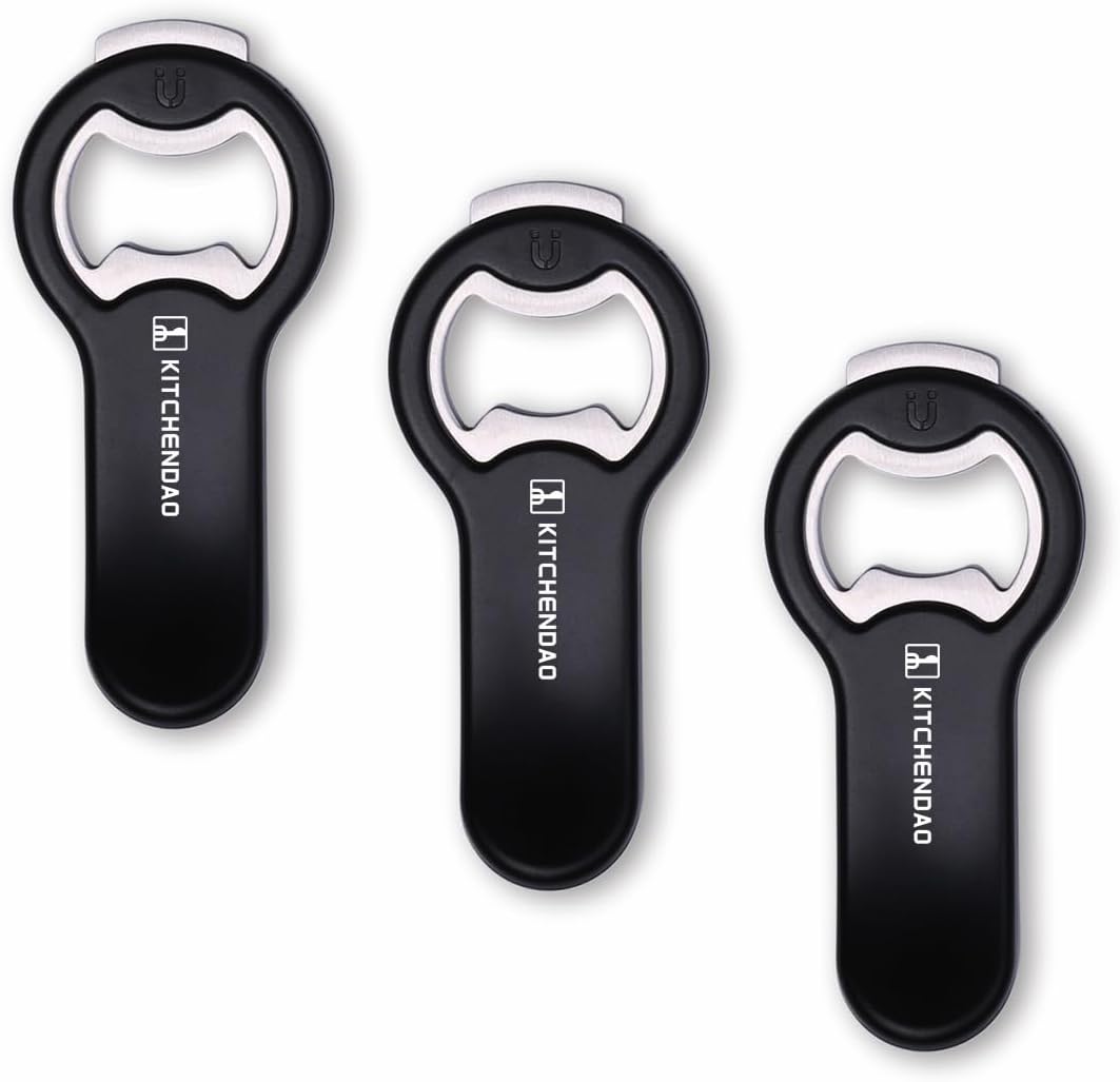 KITCHENDAO 2 in 1 Magnetic Beer Bottle Opener for Fridge and RV with Cap Catcher - Pop Can Soda Can Opener, Stick to Refrigerator for Easy Storage with Magnet, Gift for Men Husband Father- 3 Pack