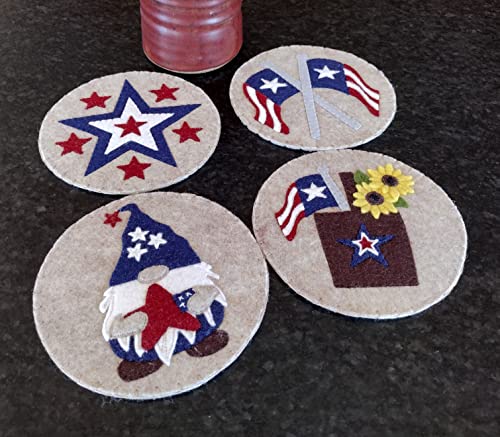 Patriotic Coasters Kit, DIY Craft Kit for Adults, Patriotic Coasters Set of 4, Craft Kit 5 inches in Diameter, All Parts Included