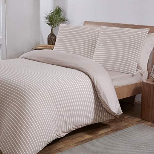 Sleepdown Stripe Grey Charcoal Jersey Melange Warm Cosy Soft Easy Care Plain Reversible Duvet Cover Quilt Bedding Set with Pillowcase - Single (135cm x 200cm)