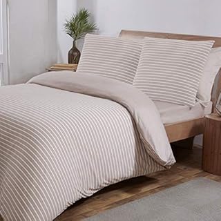 Sleepdown Stripe Grey Charcoal Jersey Melange Warm Cosy Soft Easy Care Plain Reversible Duvet Cover Quilt Bedding Set with Pillowcase - Single (135cm x 200cm)