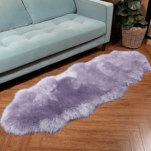 Premium Genuine Fur Sheepskin Rug Real Australia Sheepskin Natural Luxury Fluffy Lambskin Fur Area Rug Seat Covers for Kids Bedroom Sofa Chair Cover (Light Purple, Double Pelt/2ft x 6ft)