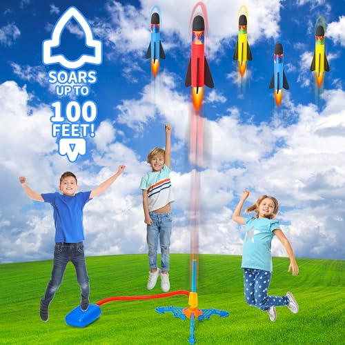 Toy Rocket Launcher for Kids, Flying Foam Rocket & Jump Air Launching Pad, Fun Outdoor Outside Activitie Sport Game Birthday Gift Idea Present for Kids Boys Girls Toddler Age 3+ Years - Image 3