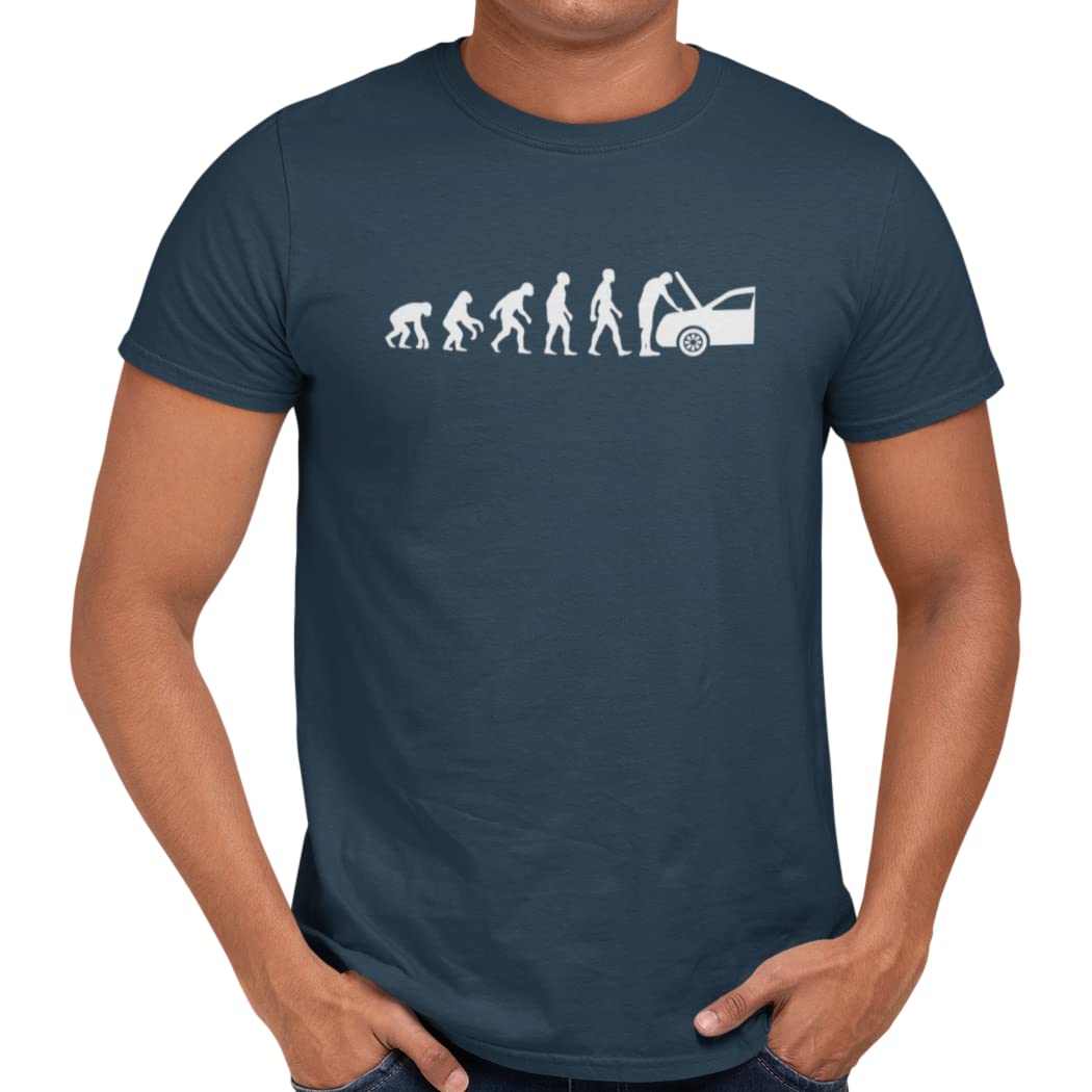 Getting Shirty Men's Car Mechanic Evolution Funny Gift for Him T-Shirt (as8, Alpha, s, Regular, Regular, Blue)
