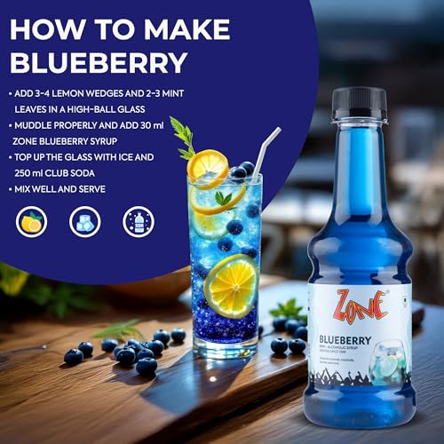 Image of Zone Blueberry Syrup 300ml | Fresh Blueberries Flavor for Mocktails, Cocktails, Lemonades, Iced Teas & More | Non Alcoholic, More Servings, Premium Taste, Great Value | 12+ Flavours