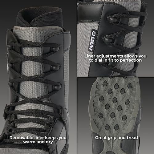 Image of 5th Element Men's Lace and Dial Snowboard Boots, Lace Black, 6 | Waterproof Liner, Secure Fit, Rubber Outsole, Designed for Beginner and Intermediate All-Mountain Snowboarders