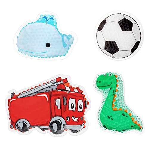 Navaris Set 4x compresa de gel para niños - 4x Almohadilla reutilizable para aplicar calor y frío - Apta para microondas - Con formas infantiles