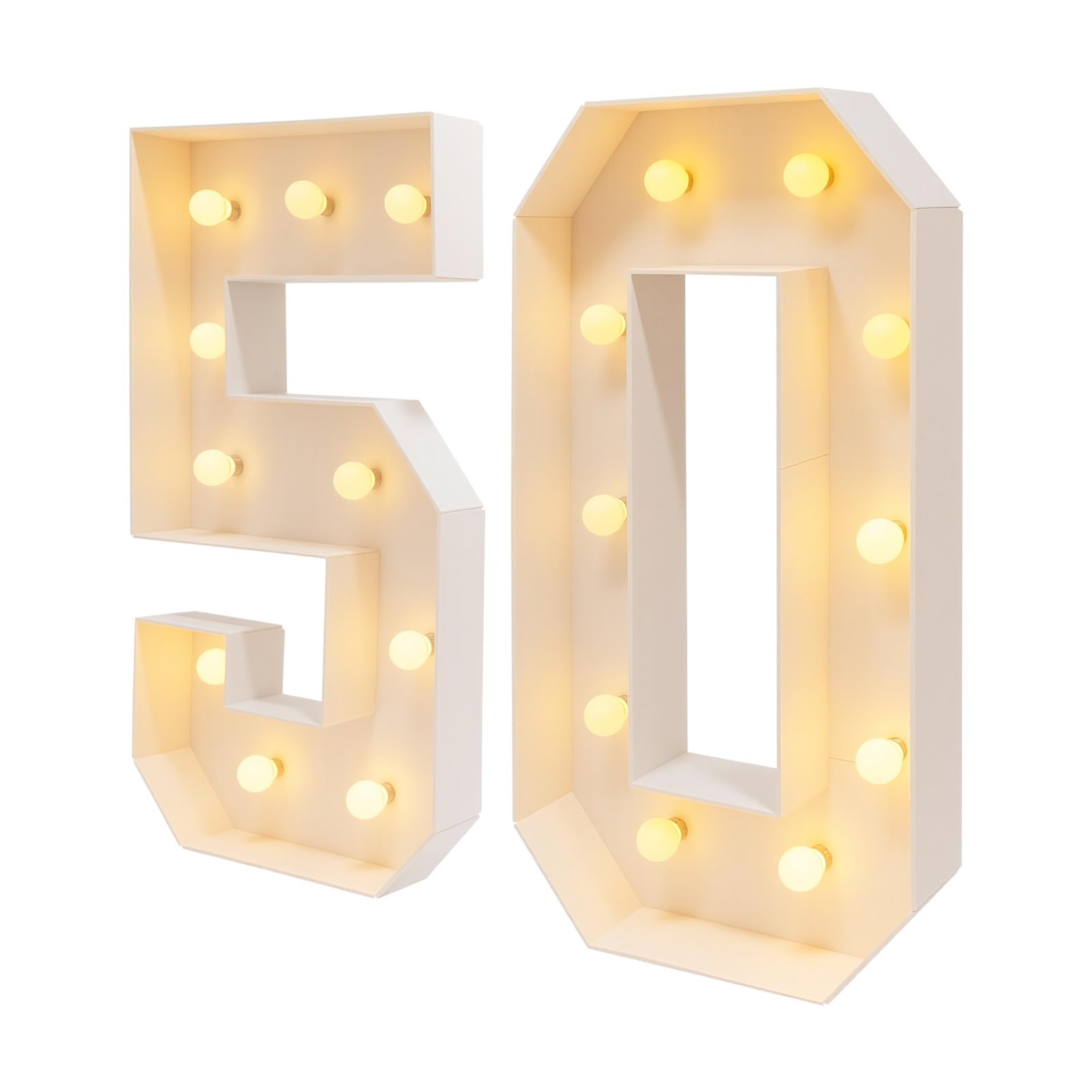Numero di lampadine a LED con numeri illuminati, 50 numeri, per compleanni, luci a LED, bianco caldo, per feste di laurea, matrimoni, feste di compleanno