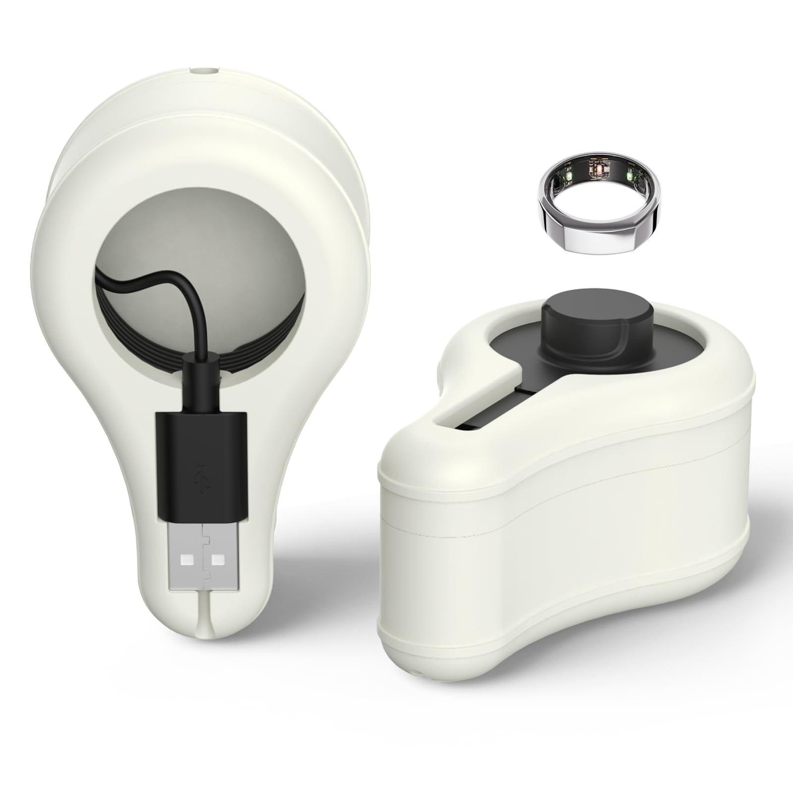 Silicone Charger Protector Case for Oura Ring Gen3 - Compatible with Sizes 6-13, Stand Case - Off White