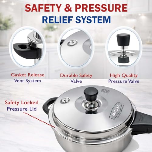 Image of Marlex 3 Litre Triply Stainless Steel Pressure Cooker with Outer Lid | Steel Cooker with 3 Layer Triply body, Gas Stove & Induction Base Triply Pressure Cooker, ISI Certified - 5 Year Warranty
