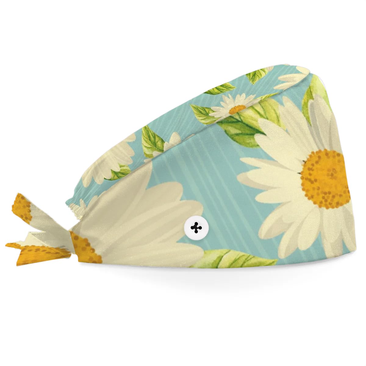 Mularoka Elegant Chrysanthemum Working Caps with Button Sweatband Comfortable Adjustable Bouffant Hats Work Hat for Women Men