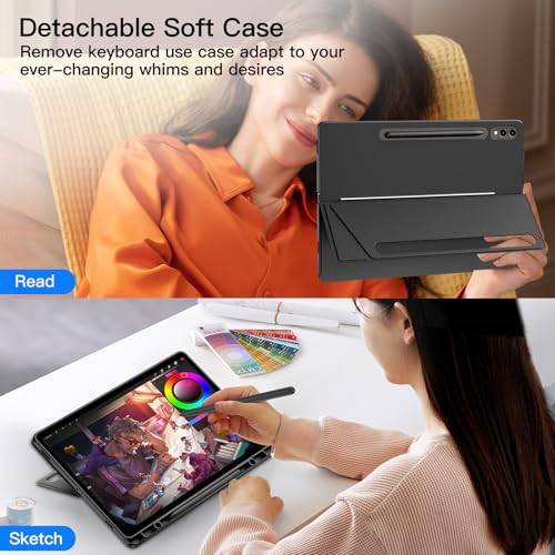 Image of JUQITECH Trackpad Keyboard Case for Samsung Galaxy Tab S10+ 12.4 2024 S9 FE+ S9+ 12.4 Inch 2023, Tablet Protector Case Kickstand Magnetic Detachable Wireless Touchpad 7 Colors Backlit Keyboard