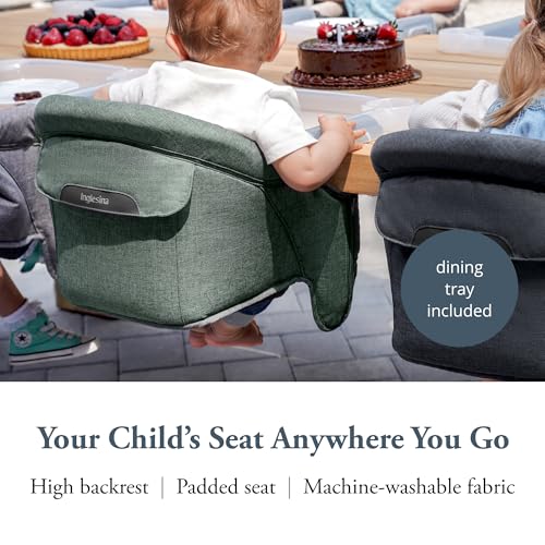 Image of Inglesina Fast Table Chair - Pine Green Melange + Fast Dining Tray - Portable Baby High Chair - for Babies & Toddlers up to 37 lbs - Fits Tables 0.8'' to 3.5'' Thick - Compact - Travel Bag Included