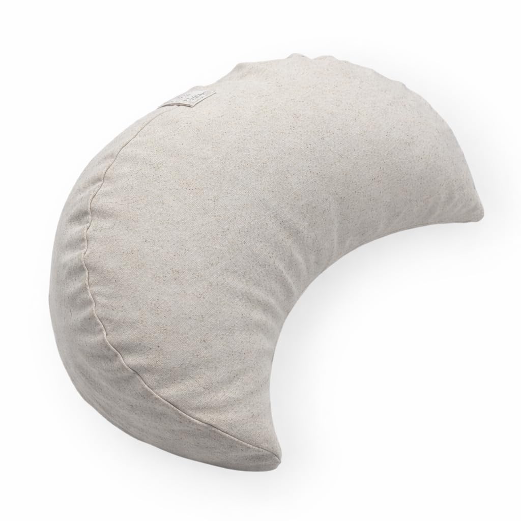 Zafú Media Luna para Yoga, Cojín de Meditación – Sand | Cojín zafú ergonómico de algodón, relleno de cáscara de trigo sarraceno y funda lavable. 40 × 14 cm. Hecho en España.