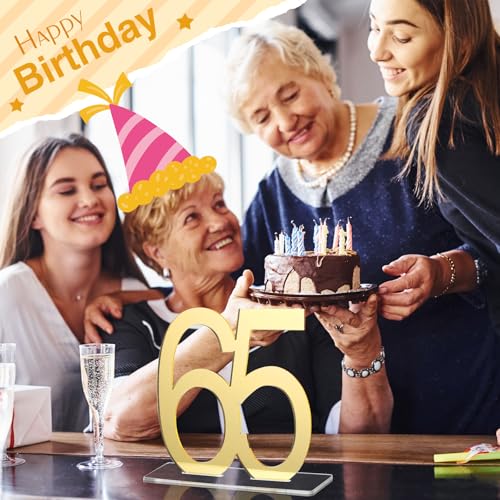 Image of Threehoney 12 Pcs Mirror Gold 65th Birthday Decorations for Men and Women Acrylic Anniversary Decorations Table Numbers Centerpieces for Birthday Party