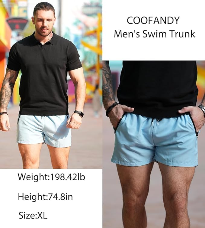 COOFANDY Short de bain pour homme, taille de S à XXL, bleu ciel, Large