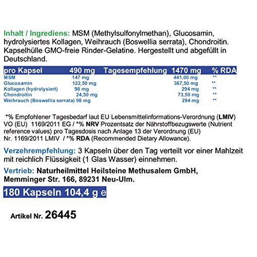 Knorpelaufbau KNORPEL & GELENKE Komplex 180 Kapseln - ArthroWell TOP-5 Gelenkbausteine Gelenkkapseln mit Glucosamin, Chondroitin, MSM, Kollagen, Weihrauch. OHNE ZUSATZSTOFFE 26445-180