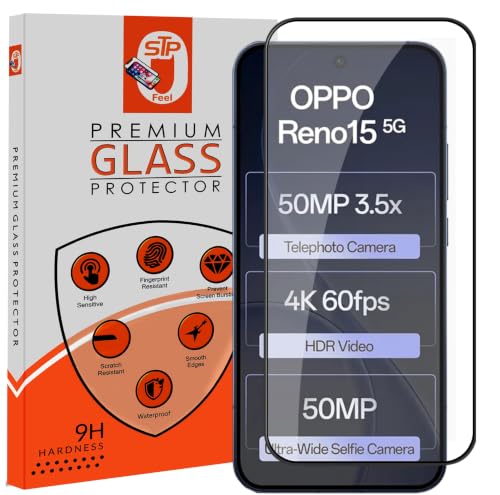 Image of STP FEEL Premium Tempered Glass Screen Protector Guard Compatible For Oppo reno 15 5G (6.32 Inch, Pack of 1) Edge to Edge Coverage With Easy to installation kit for Smartphone