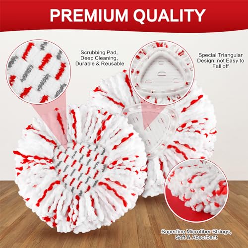 Image of 3 Pack Spin Mop Heads with Scrubbing Pad - 2026 Upgraded 2-in-1 Mop Head for EasyWring 1-Tank System. Built-in Scrub Pads for Stuck-on Grime, 40% More Cleaning Power Mop Refills.
