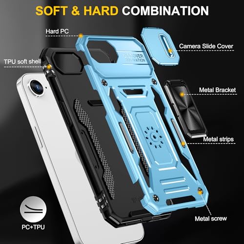 Image of Slide Camera Cover with Ring Holder Mobile Phone Case Cover for iPhone 16e (Blue)