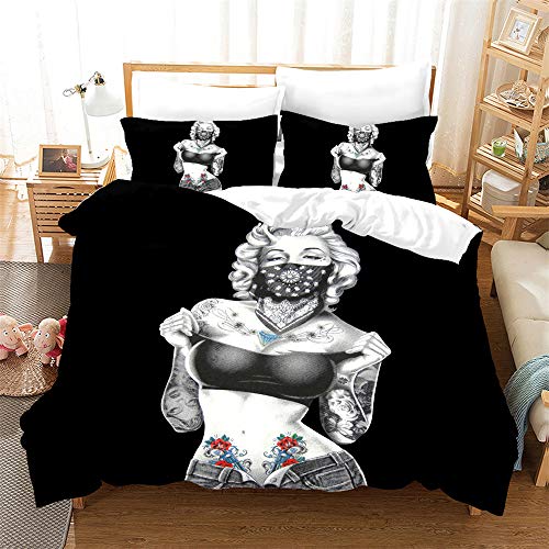 Housse De Couette Marilyn Monroe Model Modèle D'acteur Taie d'oreiller Literie Anti-acariens Doux 15% Coton + 85% Microfibre (200x200cm(1.5M/1.8MBed),Style 04)
