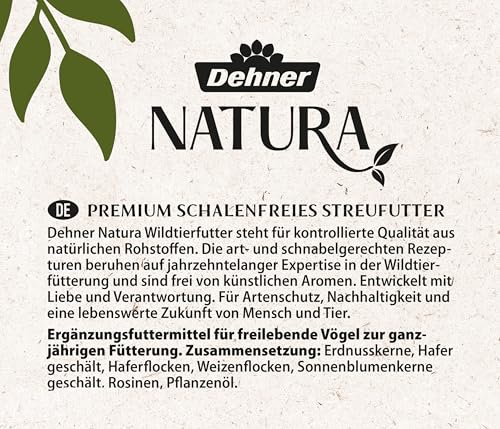 Dehner Natura Premium Wildvogelfutter, Streufutter schalenfrei, Ganzjahresfutter proteinreich / energiereich, hochwertiges Vogelfutter für Wildvögel, 10 kg