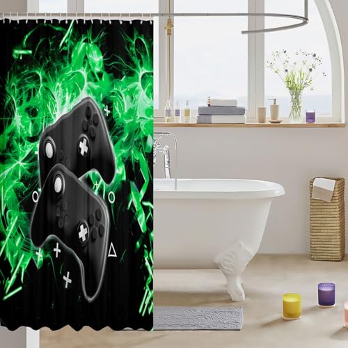 Image of Gamepad Shower Curtain for Stalls Bathtubs Modern Gamer Bathroom Shower Curtain Set Video Game Bath Curtain Room Decor Novelty Gradient Action Buttons Decor Waterproof Bathroom Curtains 72Wx78L