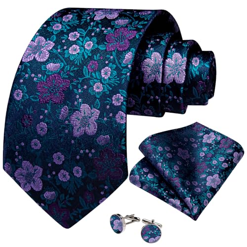 Image of DiBanGu Mens Paisley Tie Sets Silk Jacquard Woven Floral Necktie and Pocket Square Cufflinks Wedding Business Party