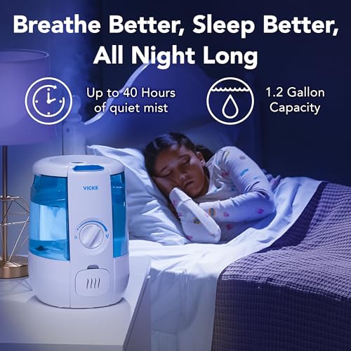 Image of Vicks CoolRelief Cool Mist Humidifier Small to Medium Room Vaporizer for Baby, Kids, Adults, 1.2 Gal