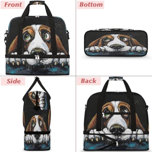 Dog Cartoon Animal Travel Duffle Bags With Shoes Compartment for Women Men Weekender Overnight Bag Foldable Sports Tote Gym Carry On Luggage Handlebag for Travel Yoga Hospital Workout3