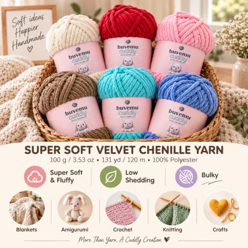Image of Cuddly Velvet Chenille Yarn, Super Soft Bulky, Apple Green