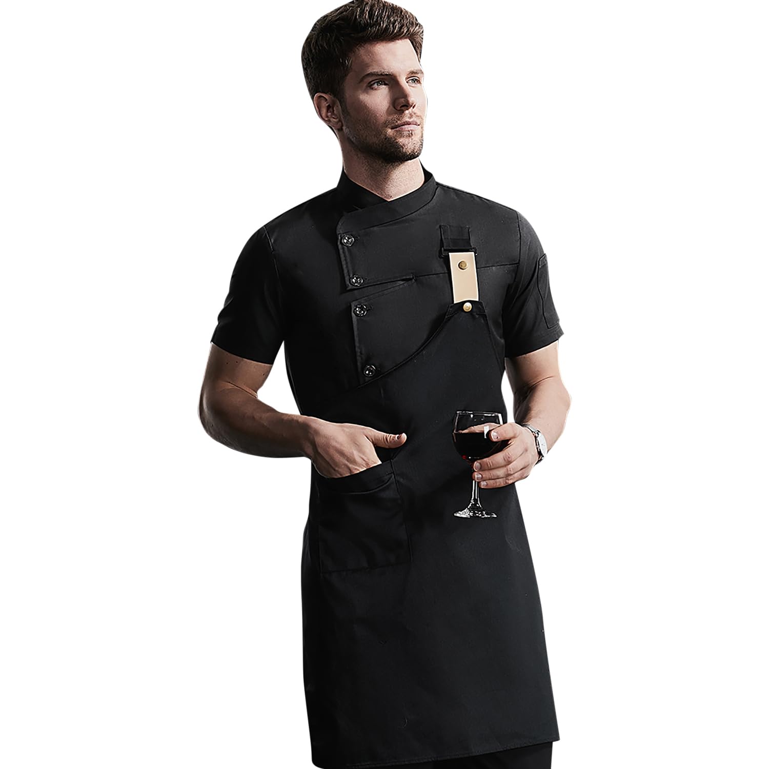 Conjunto de chaqueta de chef para hombre, transpirable, con ventilación oculta, uniforme de chef (abrigo + delantal)