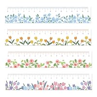 Niedliches Acryl-Lineal 15 cm – 4 Stück Set, Acryl Lineale Blumen-Muster, Transparentes 15 cm Kleines Lineal für Schule, Zuhause & Büro Niedliches Lineal für Grundschule & Schulbedarf