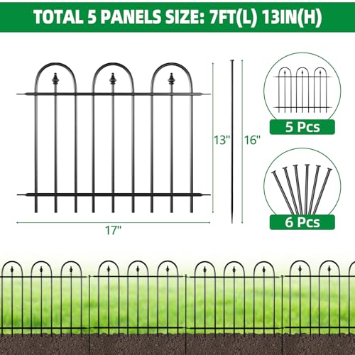 BOWDIMS Garden Fence Animal Barrier - 5 Panels, 13 in(H) x 7 ft(L) No Dig Garden Fence, Arched Decorative Garden Fence Border with Ground Stakes, Rustproof Metal Fencing for Yard Patio Dog Rabbit — view 2