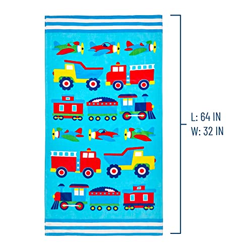 Wildkin Kids 100% Cotton Beach Towel For Boys And Girls, Measures 64 X 32 Inches Kids Beach Towels, Perfect For Beach And Pool Time Towel For Kids (Trains, Planes & Trucks) #TOP3
