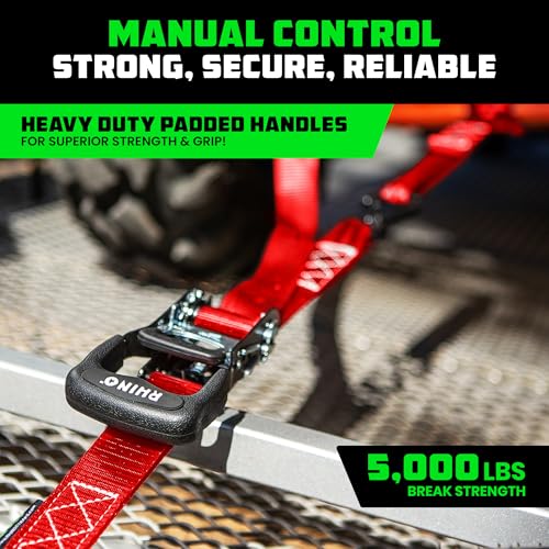 Image of Rhino USA Heavy Duty Ratchet Tie Downs (4-Pack) - 1.6in x 15ft, 5,000lb