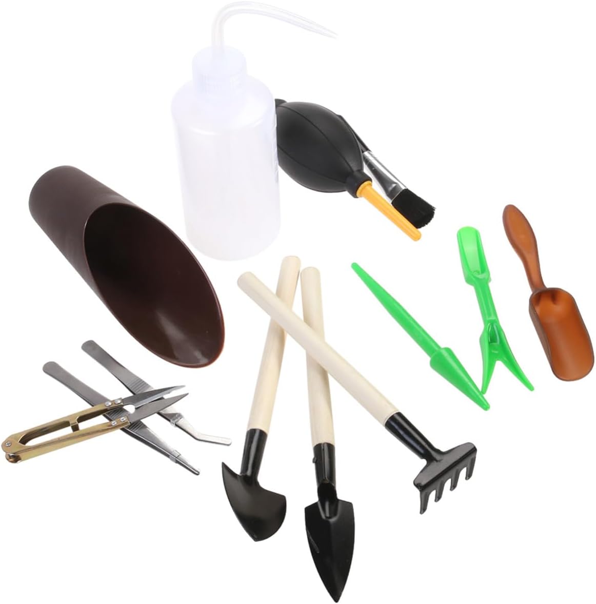 Totority 13pcs Mini Garden Hand Tool Set for Succulent and Bonsai Plants Lightweight Transplanting Tools with Bent Spout Watering Bottle Air Blower Pruning Scissors and Soil Loosening
