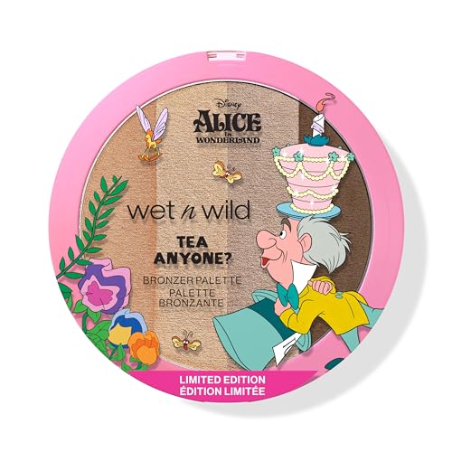 Wet n Wild Alice nel Paese delle Meraviglie 'Tea Anyone?', Palette in 4 Tonalità Calde di Bronzer per il Viso, Tonalità Miscelabili per un Finish Setoso e Radioso