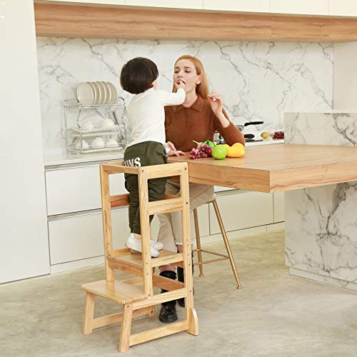 SDADI Mother's Helper Adjustable Height Step Stool Safety Counter Level Learning Toddler Tower for Kitchen and Bathroom, Natural - Image 8