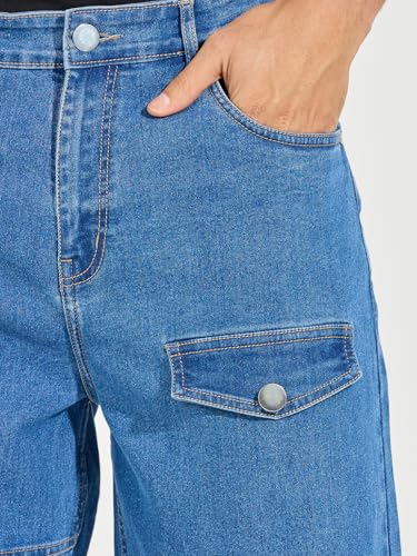 Image of Styli Men Solid Balloon Fit Jeans | Stretchable & Comfort, Mid-Rise Casual Denim Pants for Everyday Wear |Machine Washable