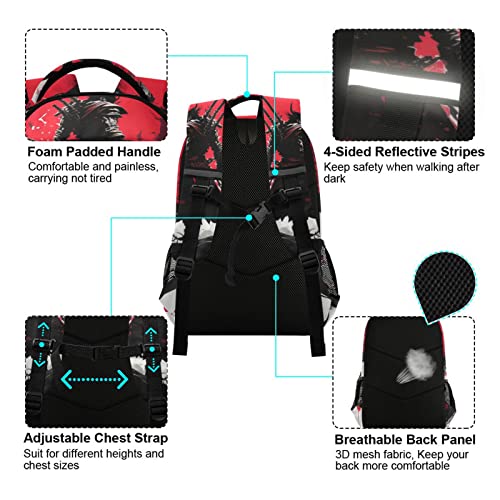 Japanese Samurai Art Kids Backpack Large Capacity Durable School Bags with Reflective Strip for Unisex Boys Girls 11.6 × 6.9 × 16.7 IN4