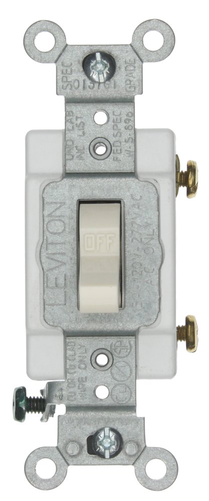 Leviton 15-Amp, 120/277-Volt, Toggle Single-Pole AC Quiet Switch, Commercial Grade, Grounding, CSB1-15T, Light Almond