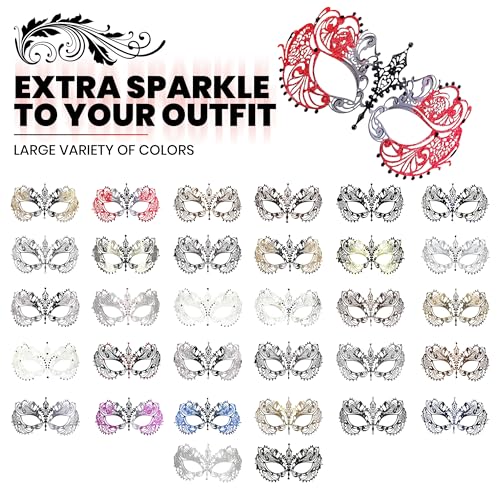 Image of Masquerade Mask for Women with Rhinestones - Elegant Metal Half Face Mask for Masquerade Parties, Mardi Gras, & Themed Events