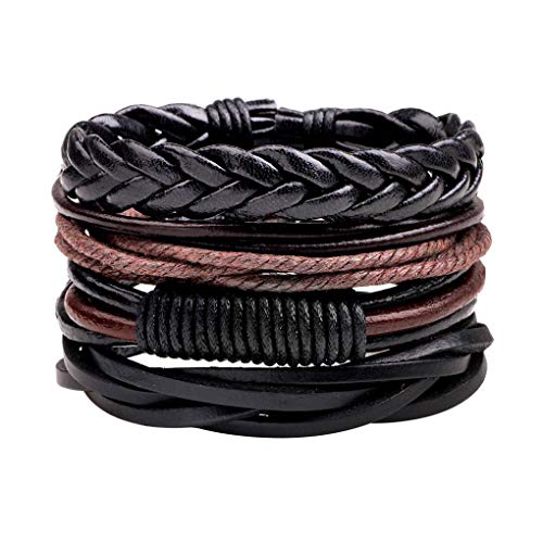 Guangcailun 4Pcs/Set Men Boys Leather Bracelet, Woven Bangles Vintage Male Birthday Gift Jewelry Wristband, Bracelets Wrap