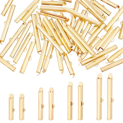 UNICRAFTALE 48 Pièces 4 Tailles Fermoir à Glissière Plaqué Or 18K Véritable 304 Tubes de Fermoir à Glissière en Acier Inoxydable Embouts Fermoirs pour...
